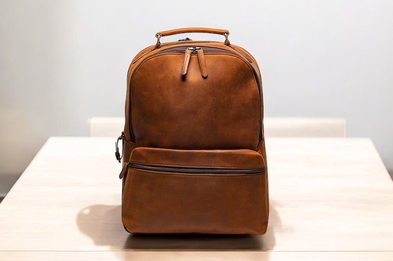 15.6 inch brown leather laptop backpack slim Travel Business bag gift