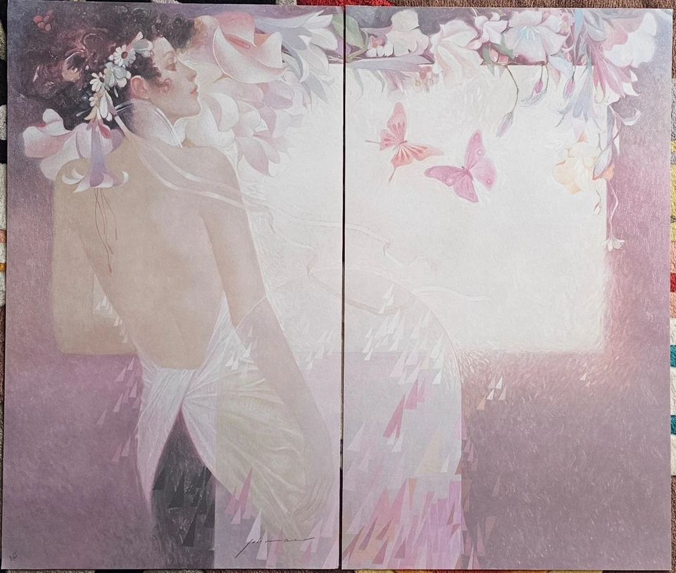 Felix Mas La Ventana HAND SIGNED Lithograph floral woman diptych art nouveau - Image 2 of 4