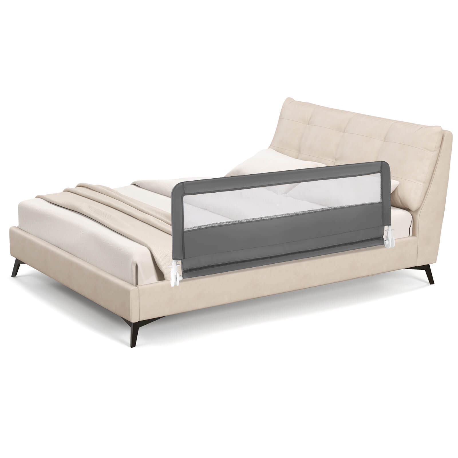 Costway 59" Baby Bed Rail Guard Breathable Material Safety Swing Down Home Gray