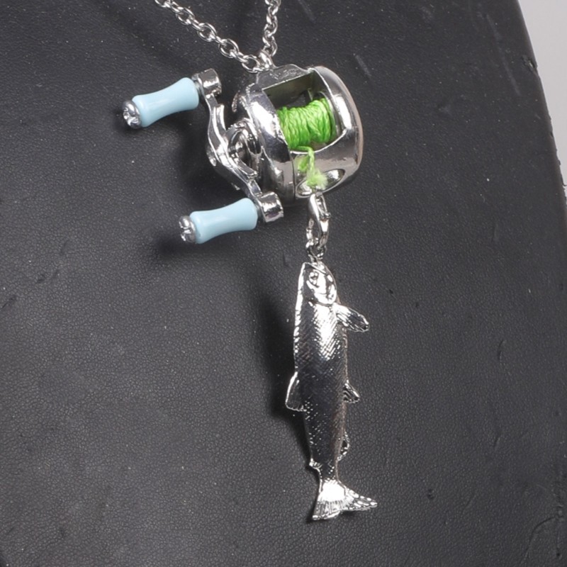 Unique Miniature Fishing Reel Necklace Adjustable Length Neckchain