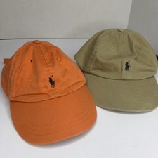 Polo Ralph Lauren Hat Youth 4-7 Beige Orange Cap Strap Back LOT OF 2 Adjustable