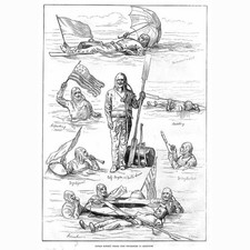Captain Boyton's Voyage from Westminster to Greenwich - Antique Print 1875
