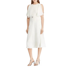 Lauren Ralph Lauren Old Money White Cape Split Sleeve Bridal Midi Dress 10