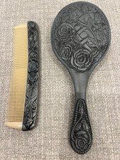 Vintage Cast Metal Alloy Vanity Dresser Set-Brush  Comb