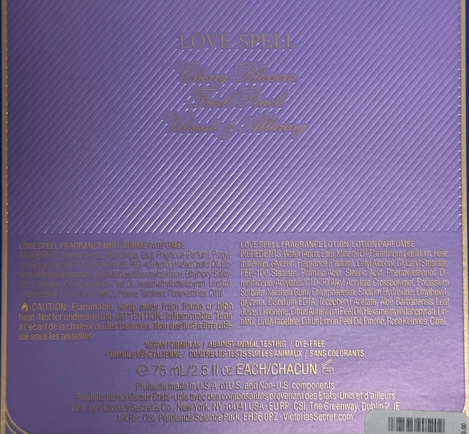 Juego de 2 piezas de mini fragancia corporal y loción corporal Victorias Secret Love Spell Foto 3 de 3