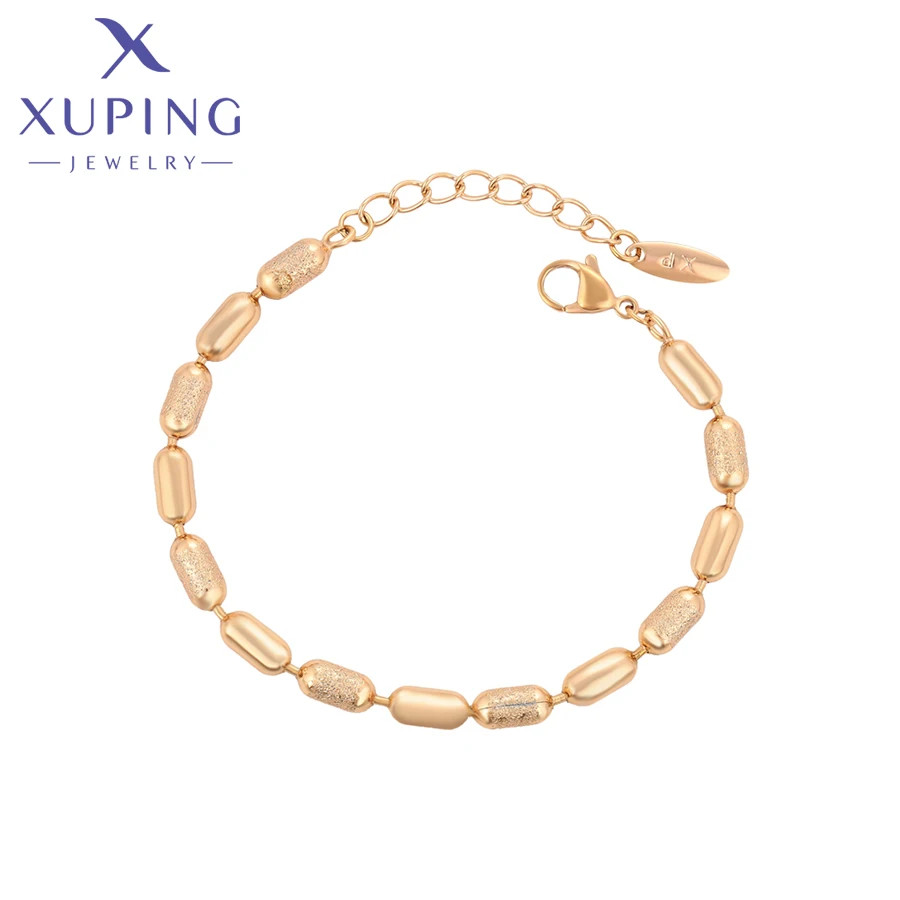 Fashionable Elliptical Bead Bracelet in Copper Alloy Gold for Women and Children-image