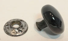 Vintage Black Glass or Porcelain Door Knob and Steel Door Knob Escutcheon