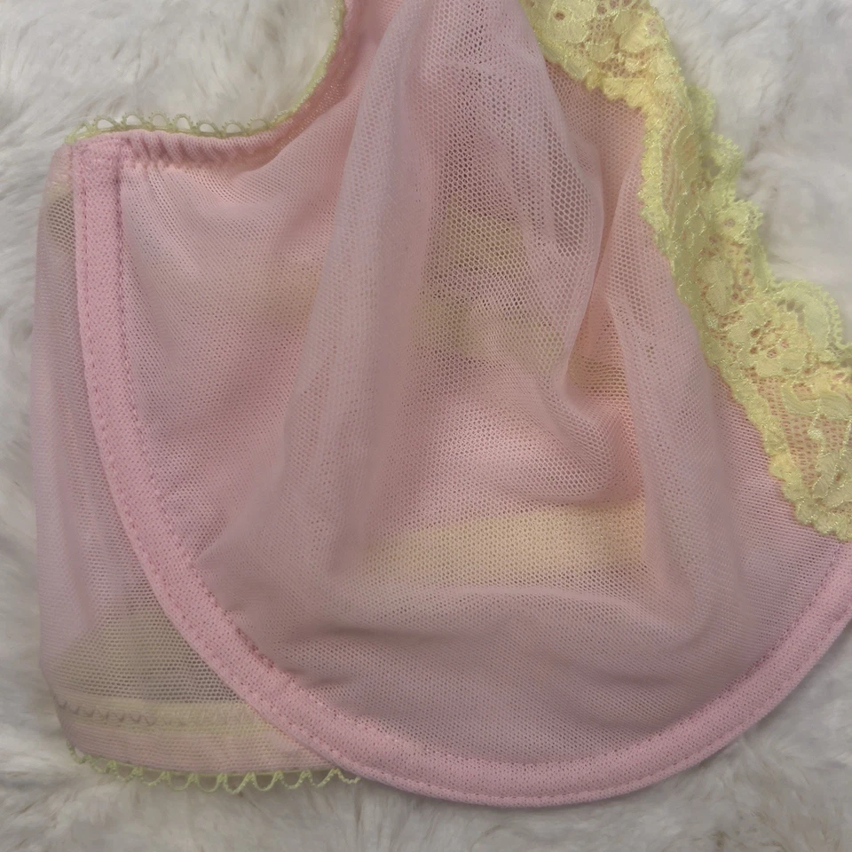 Sujetador Victoria’s Secret Tease Demi Sin Forro Rosa Malla Amarillo Transparente Encaje 36B Nuevo con Etiquetas Foto 4 de 4