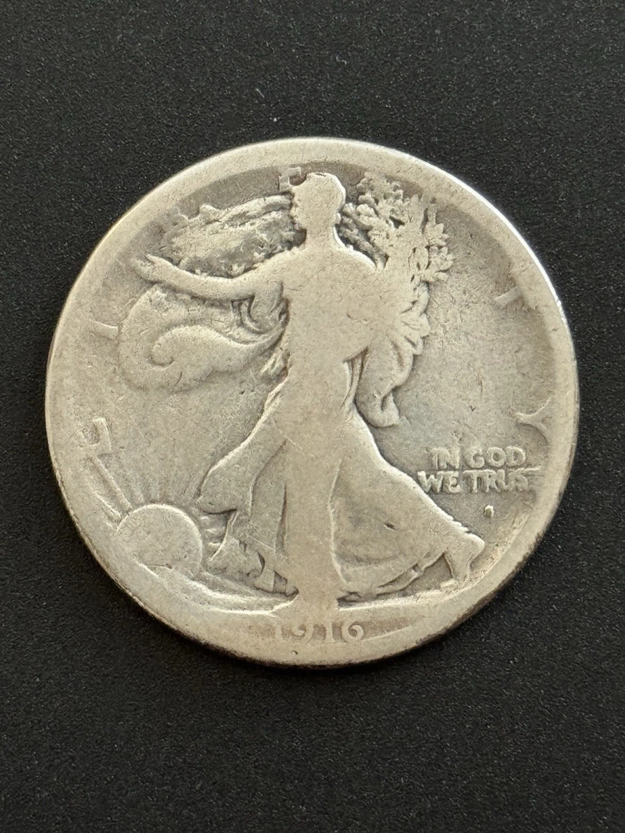 1916 P Walking Liberty Silver Half Dollar 50c Fine F/VF+ REV Damaged