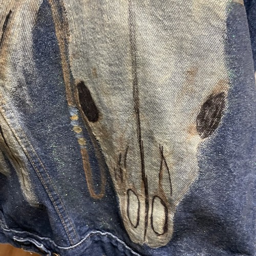 Vintage Levis Blue Denim Jacket Mens Size 46 Bull Skull Western Painted Made USA - Picture 5 of 9
