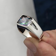 Solid 925 Sterling Silver Jewelry Mystic Topaz Men's Ring All Size