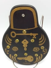 Vintage Key hanger Holder Wood Black Gold Skeleton 8 Hook Margaret Midcentury 