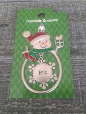 Christmas Snowman Personalized "Eric" Collectable Silver Ornament Ganz New