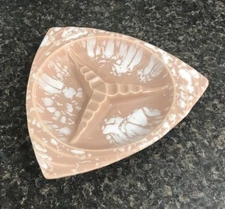 Vintage Mid Century Peach & White Triangular Ceramic Ashtray ART DECO