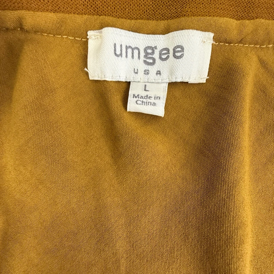 Falda midi de satén arrugado UMGEE para mujer talla grande abertura lateral dorada Foto 3 de 4