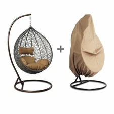 Single Patio Outdoor Handmade Rattan Hanging Wicker Swing Chair w/Cover&Stand