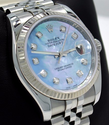 Rolex Datejust 116234 18K or Blanc Chaton Mop Cadran Diamant Acier Montre Mint - Photo 1 sur 12