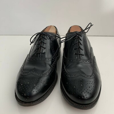 Thom McAn Oxford Wingtip Brogue Black Leather Almond Toe  display picture 1