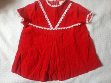 Vintage 1980s Kids Girls Red Velvet Velour Dress Floral Lace Trim