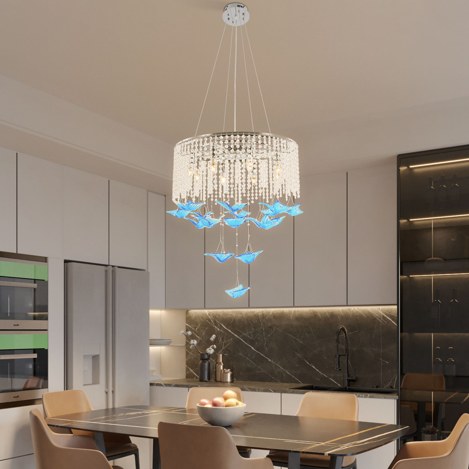 Modern Ceiling Glass Crystal Chandelier Dining Room Pendant Lighting Wall Switch