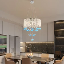 Modern Ceiling Glass Crystal Chandelier Dining Room Pendant Lighting Wall Switch