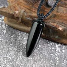Black Obsidian Bullet Pendant Healing Reiki Protection Amulet Gemstone Necklace