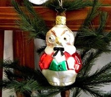 VINTAGE-NEW Inge Glas Owl in Tuxedo Glass Christmas Ornament West Germany