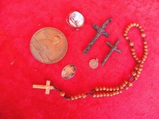 5 old Religious Small Parts: Crosses (Crucifixes) , Rosary, Medal, Pendant