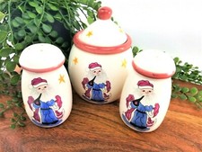 Set 3 Vintage Santa Claus St Nick Salt & Pepper Sugar Bowl Lid Rustic Farmhouse