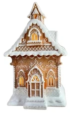 LED 13”Gingerbread Lace Victorian House W/Beautiful Lace Swirls Frosted NEW 