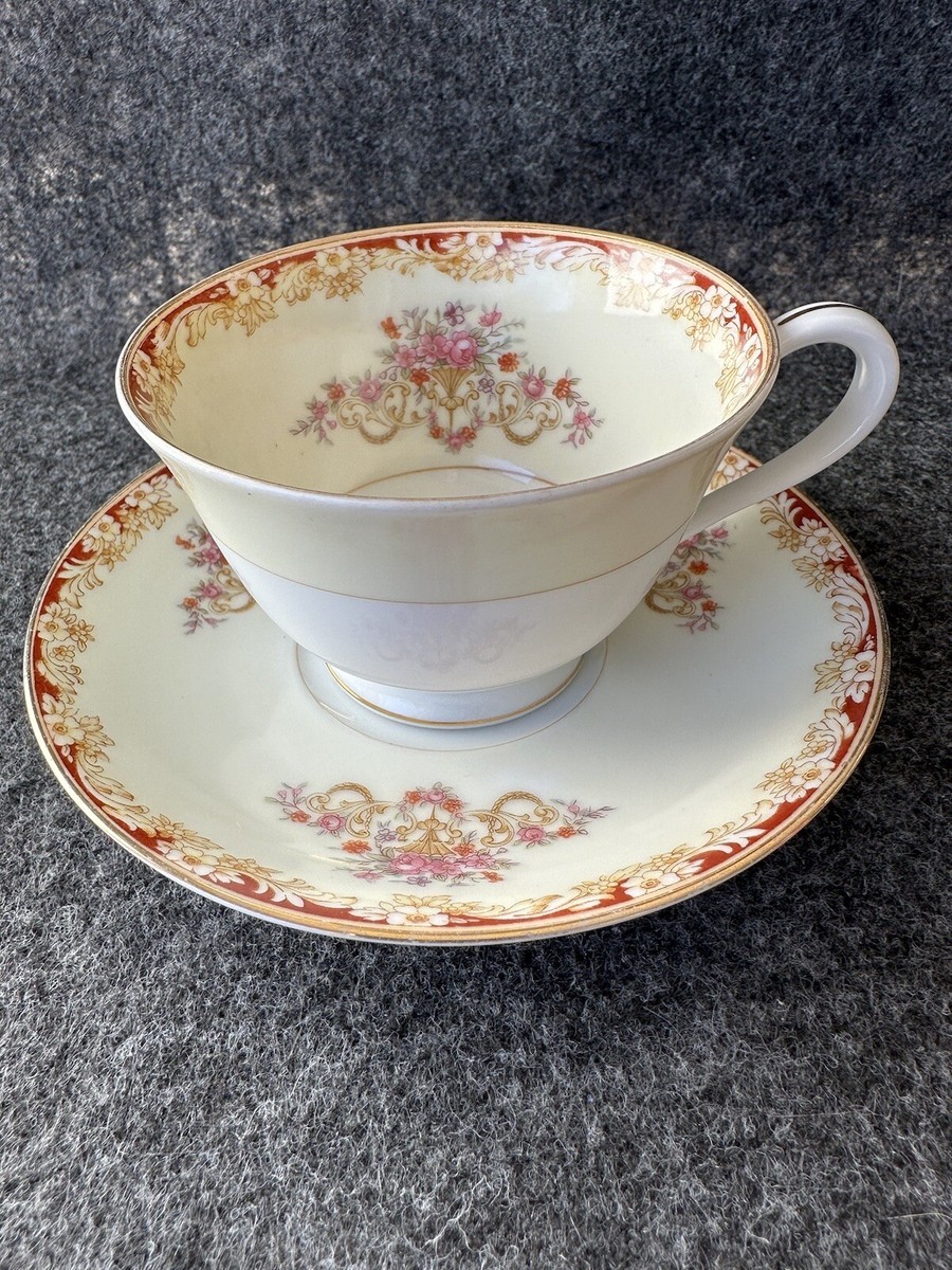 Beautiful Noritake China Mystery #114 Burgundy Footed Tea Cup and