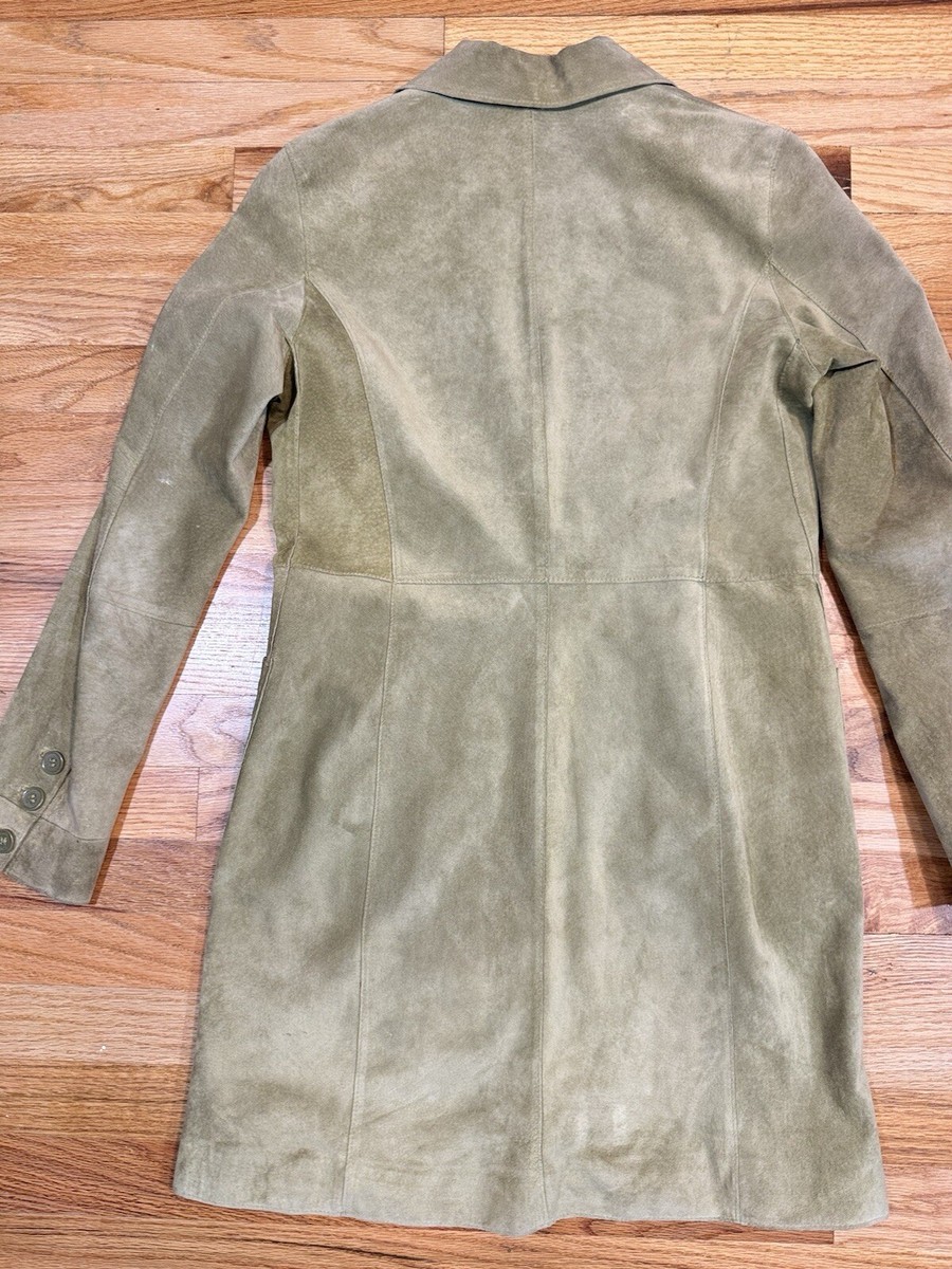 H&M Green Suede Long Collared Jacket Button Up Size 6 | eBay