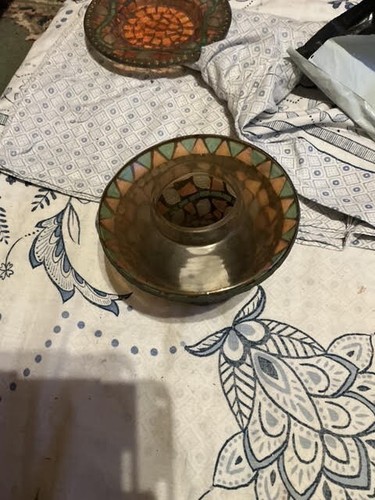 Antique Yankee Candle Shade Topper & Saucer Mosaic Leaves - Picture 9 of 11