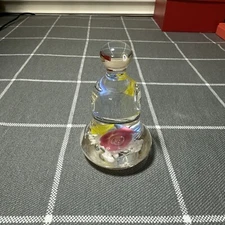 Joe St. Clair Art Glass Bell Shaped Paperweight Flowers Pink Yellow Blue