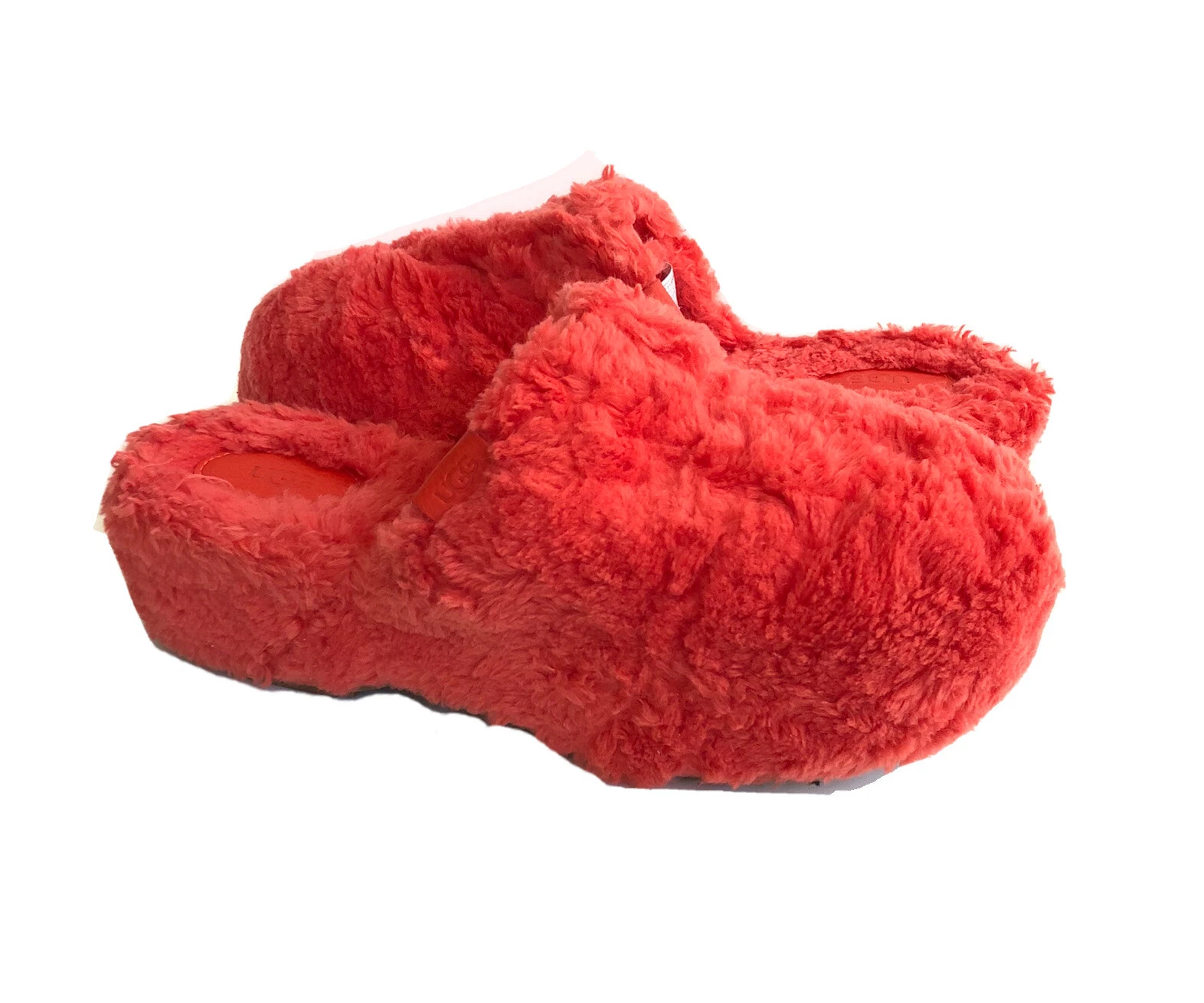 UGG FUZZ ZUCCHERO ZOCCOLO ROSSO CORRENTE SLIP ON ECOPELLICCIA SANDALO US 10 EU 41 UK 8