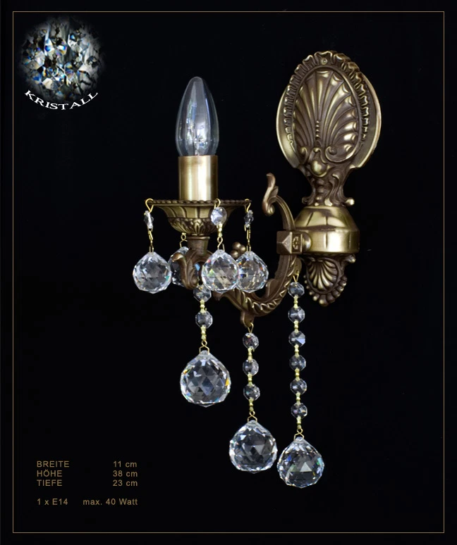 Wandlampe Antik Braun echte Kristall Kugeln solider Metallrahmen - Bild 1 von 1