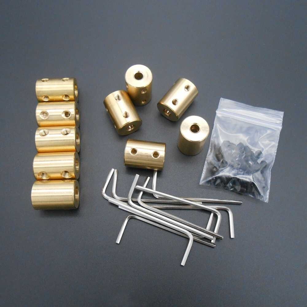 5Pcs Brass Shaft Coupling Sleeves - 2-3mm To 6-6mm Motor Connectors With Grub Screws