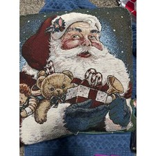 Christmas Tapestry Throw Pillow 16  x16   12" Teddy Bear Santa
