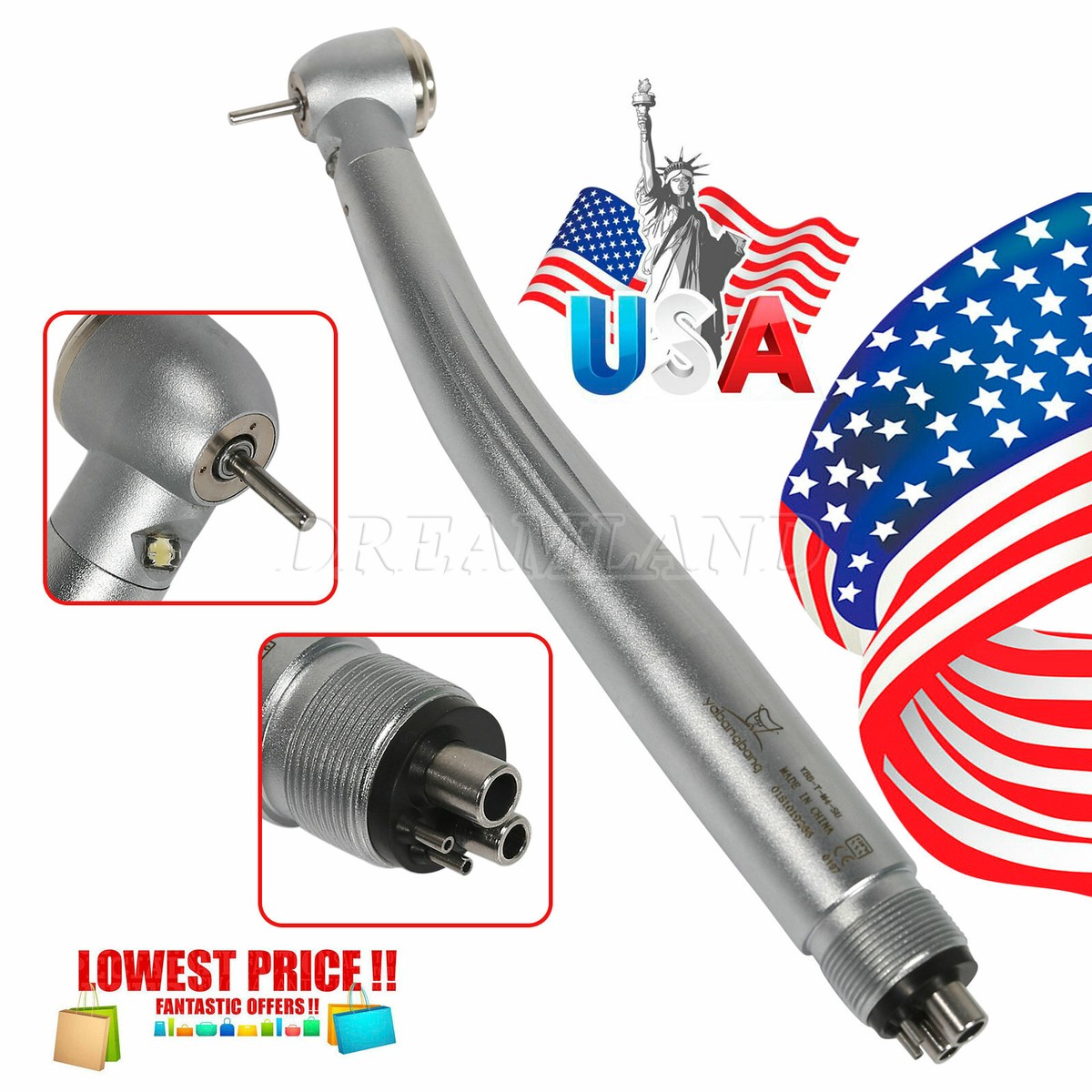 PANA MAX Dental E-Generator High Speed Handpiece - 3-Way LED, 4-Hole Midwest Style