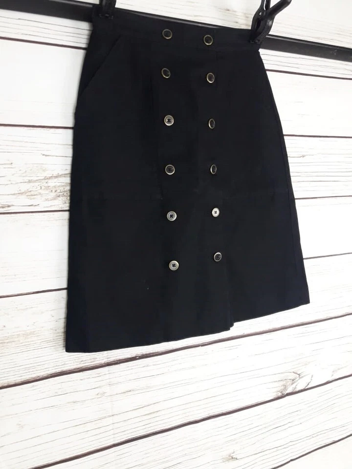 Falda recta LL Bean Signature para mujer talla 2 botones negros acento mezcla de lino Foto 2 de 4