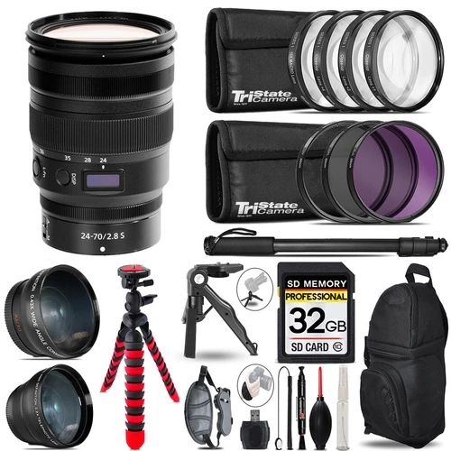 Nikon NIKKOR Z 24-70mm f/2.8 S Lens - 3 Lens Kit + Tripod + Backpack - 32GB Kit