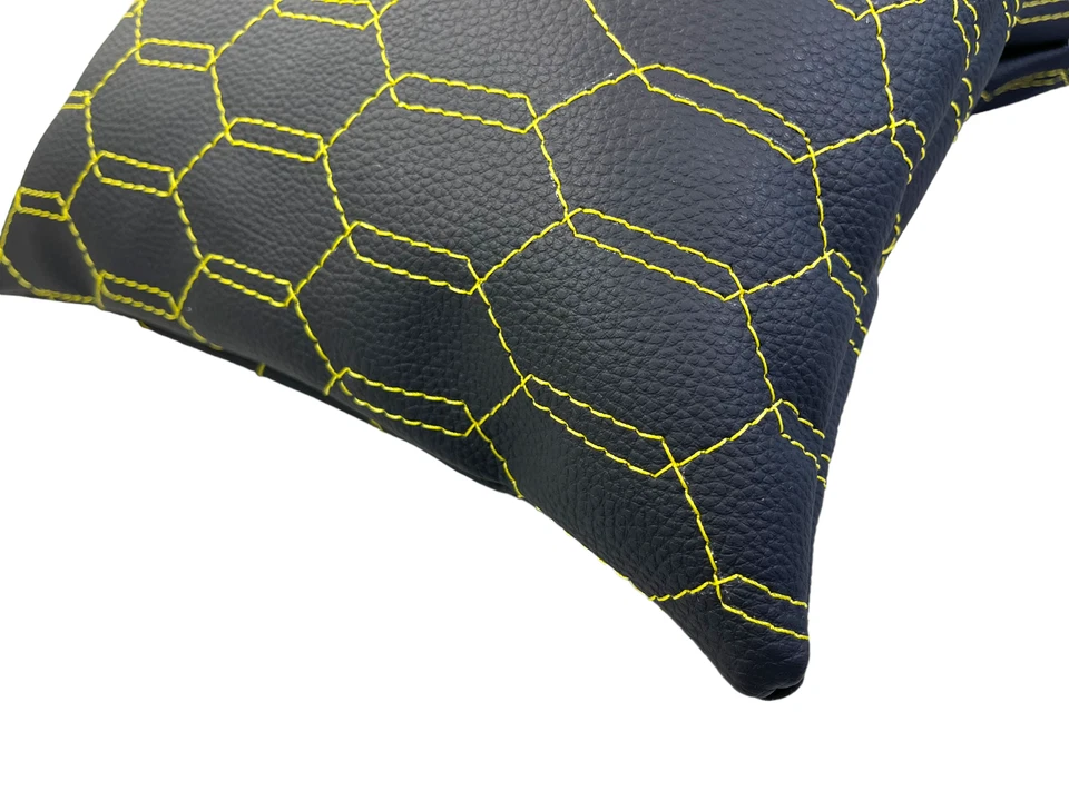 Black Leather Pillows ER56 Design Set of 2 Yellow Sewing Fit Lamborghini Urus - Изображение 3 из 4