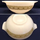 Pyrex Autumn Floral 444 Cinderella Bowl 1966 Made in USA Verde Square Flowers