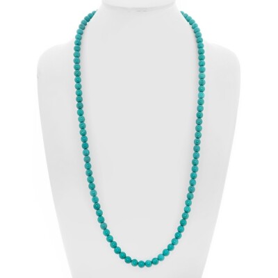 Super Long Lab Created Turquoise Bead Ball Necklace Ladies 30 Inch Necklace