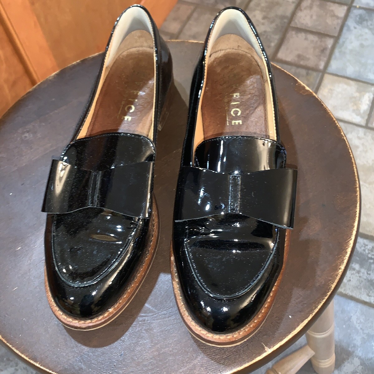 Loafer Patent Black Shoes Women sz US Office London Comfort Work Bow