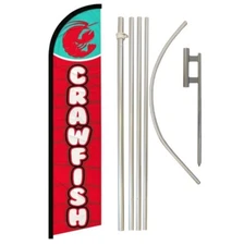 Crawfish Red Advertising Windless Banner Flag & Flag Pole Kit & Ground Spike