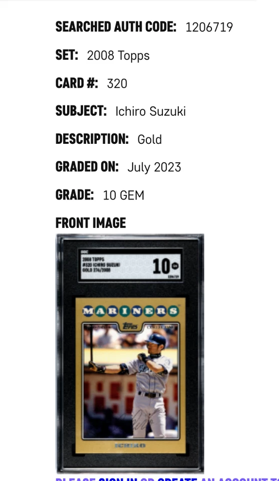 Ichiro Suzuki 2008 Topps #320⚾️⚾️⚾SGC 10 GM⚾⚾⚾Gold⚾⚾⚾SN#0276/2008⚾⚾⚾ThePennyGame - Image 3 of 3