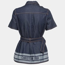 NWT  Dior Blue Denim Shirt Top Couture Belted Shirt SZ 36 US 4 NWT MSRP 2350