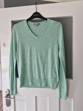 Ladies Uniqlo V-Neck 100% Ultra Fine Wool Jumper XS mint Green Sweater