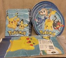 Pokemon Party Lot for 30 guests - 40 Plates 64 Napkins 2 Table Covers Pikachu